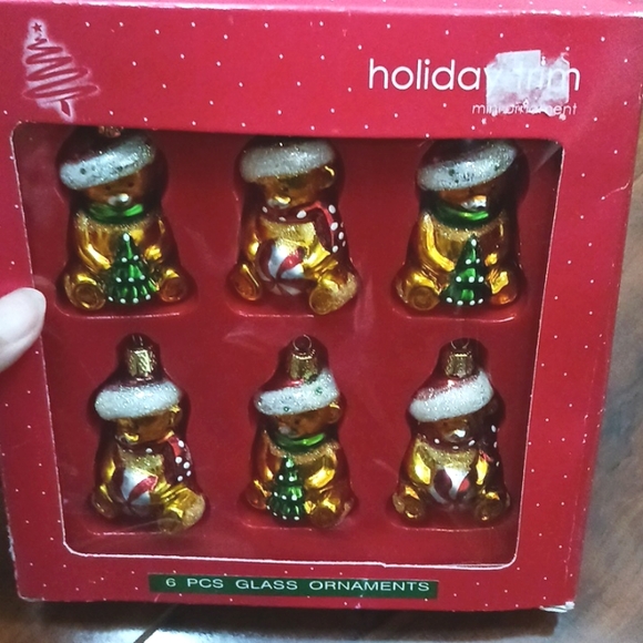 Vintage Bed Bath & Beyond Christmas tree spheres 6 bears glass ornaments gold - Picture 5 of 6
